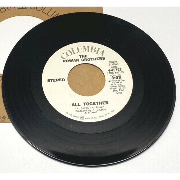 The Rowan Brothers All Together 45 RPM Vinyl 70s Country Rock Promo Columbia - Picture 6 of 6